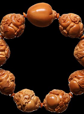 橄榄核手串24大籽妙女弥勒精品核雕文玩手把件手工雕刻手链男女款