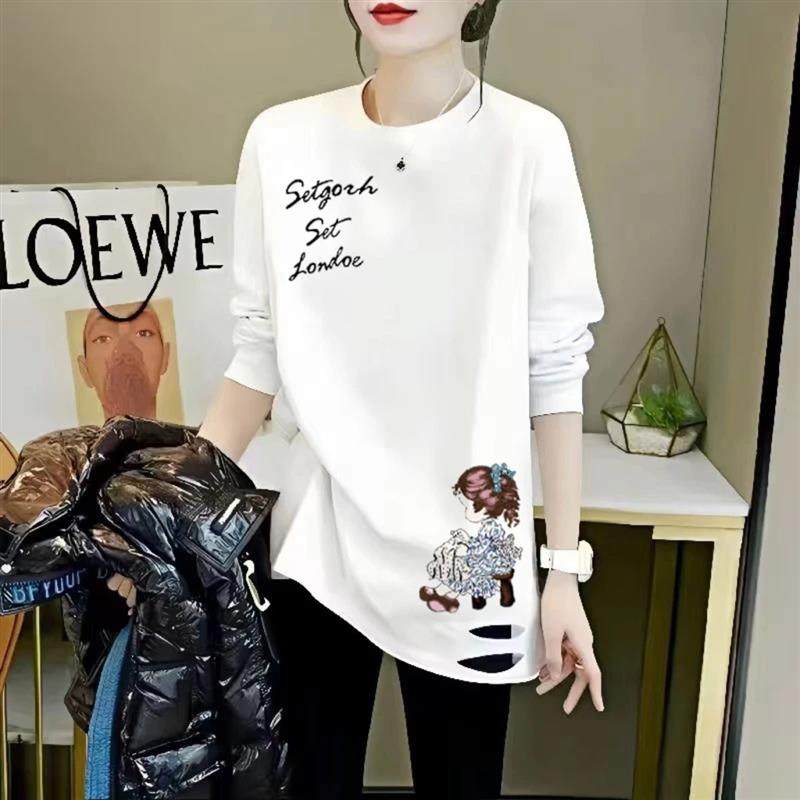 奢香轻奢女装白色加绒加厚打底衫女卫衣内搭爆款中长版长袖T恤女