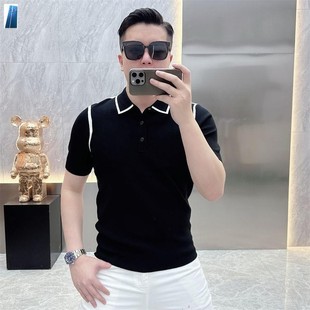 半 龙腾欧货男士 商务休闲翻领polo衫 20v25夏季 潮流简约百搭针织衫