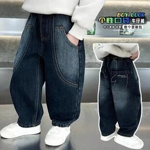 麦凯伦Umi儿童男童加绒牛仔裤2秋冬季加厚冬装长裤一体绒休闲裤男