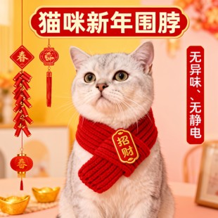猫咪新年围巾宠物围脖红色保暖中国风口水巾狗狗保暖配饰红色喜庆