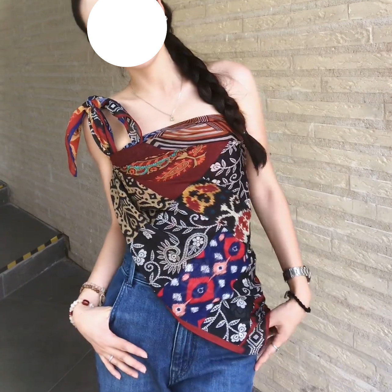 民族风新款法式印花丝巾夏季设计拍照小众披肩百变防晒复古方巾