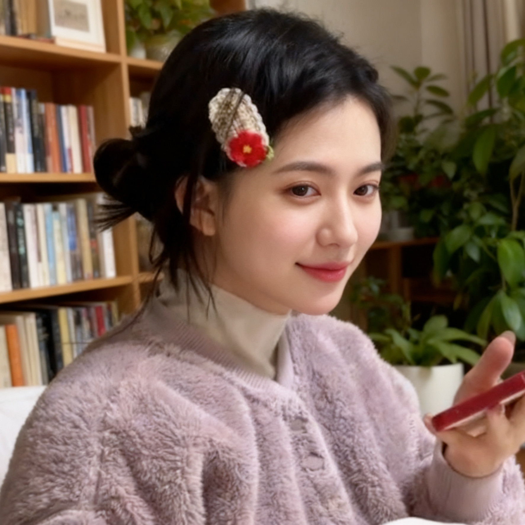小夹子花朵手工钩织樱桃发夹毛线编织新款可爱少女心水果侧边夹子
