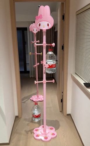 粉色小兔子草莓书架家用衣架立式落地衣帽架儿童房书架挂衣架