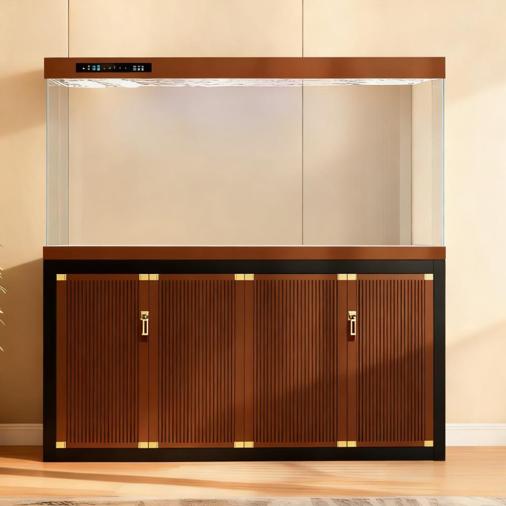 新中式客厅缸内无管件落地龙鱼缸大型超白屏风隔断生态底滤水族箱