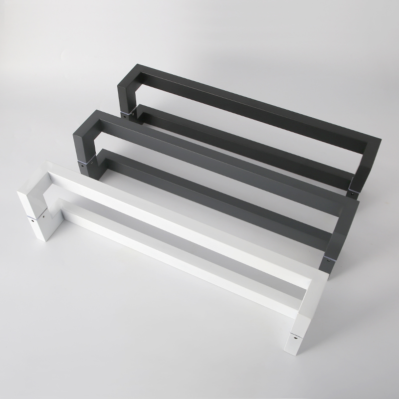 玻璃门拉手不锈钢方管黑色双弯灰白偏斜脚烤漆电镀有框地弹簧把手