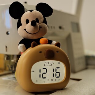 情绪稳定平静可爱卡皮巴拉闹钟伴睡小夜灯时钟桌T面装饰摆件定时