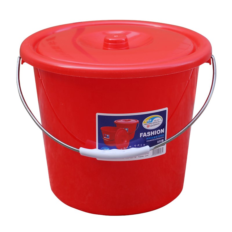 钢化水桶大号加厚红桶塑料桶家用储水F桶带盖大号洗澡手提红色圆