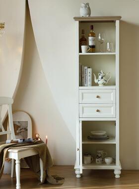 美式白色全实木高柜柜边客厅展柜示柜酒书VRZ柜单门靠墙储物柜子