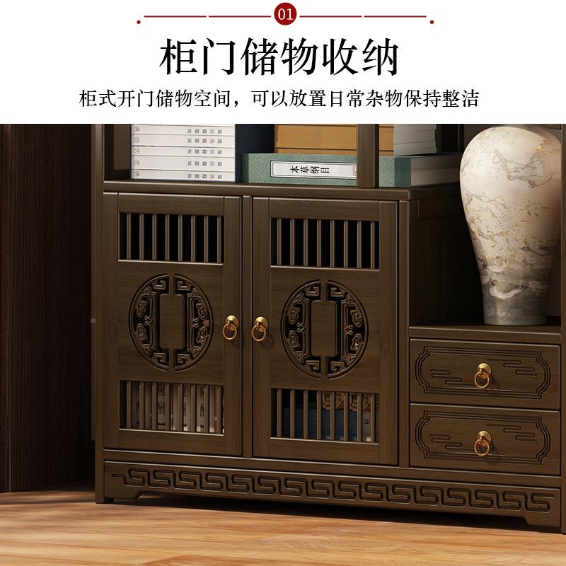 式中博古架楠竹实木层多宝阁客厅茶室置物架落地展示收多YKD纳柜