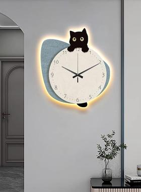 猫咪表挂钟客挂厅装饰画创意时钟表墙0NHO25新款简约餐钟厅挂画壁