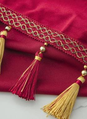 E古Q4酒F红色天鹅桌布镶坠子欧式美式法绒式复丝绒餐桌布F767HSM7