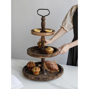 创意欧式 饰托盘示架 品蛋架森系双展层JUI三层糕盘木甜质甜品台装