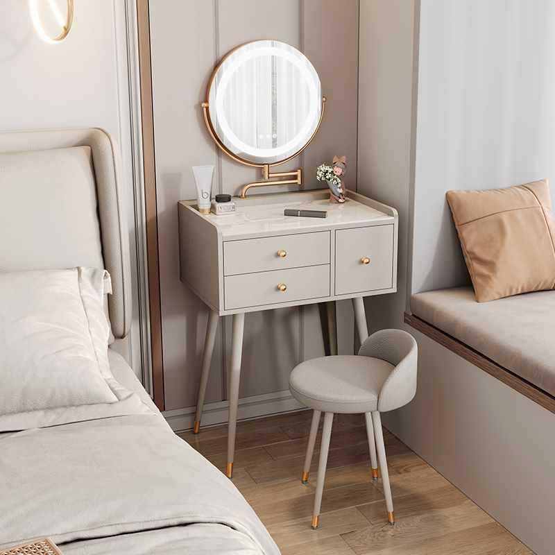 式F97JS95S油风小型梳妆台法60cm户型卧室岩板化妆桌迷你小化妆奶