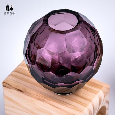 玻轻奢简创约百搭意摹摹刻木底刻水晶璃花瓶软装摆件
