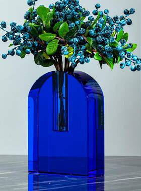 代简约蓝色水晶YJ-0090花瓶现器客厅厅餐软装设计摆花件