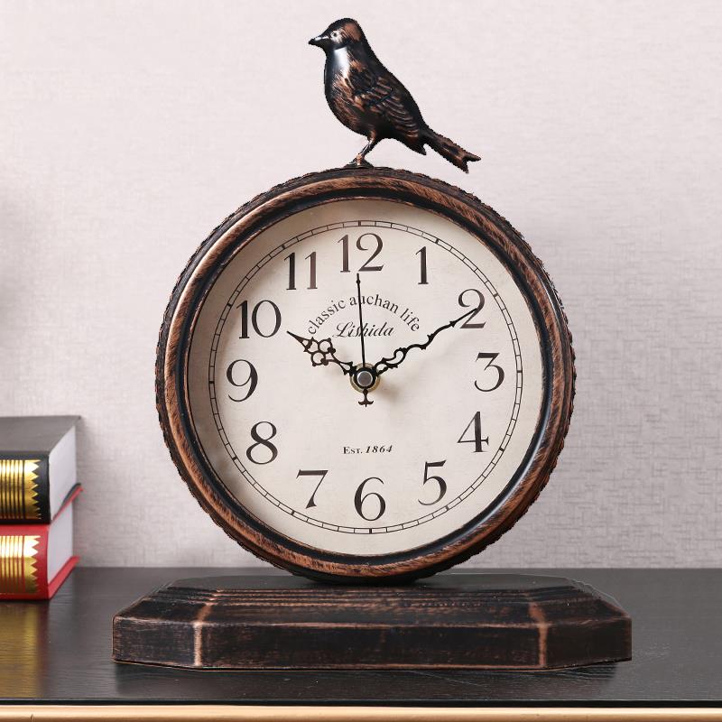 美式复放古座面钟桌创意摆件石英钟客RYY厅台钟台式时摆钟表摆台
