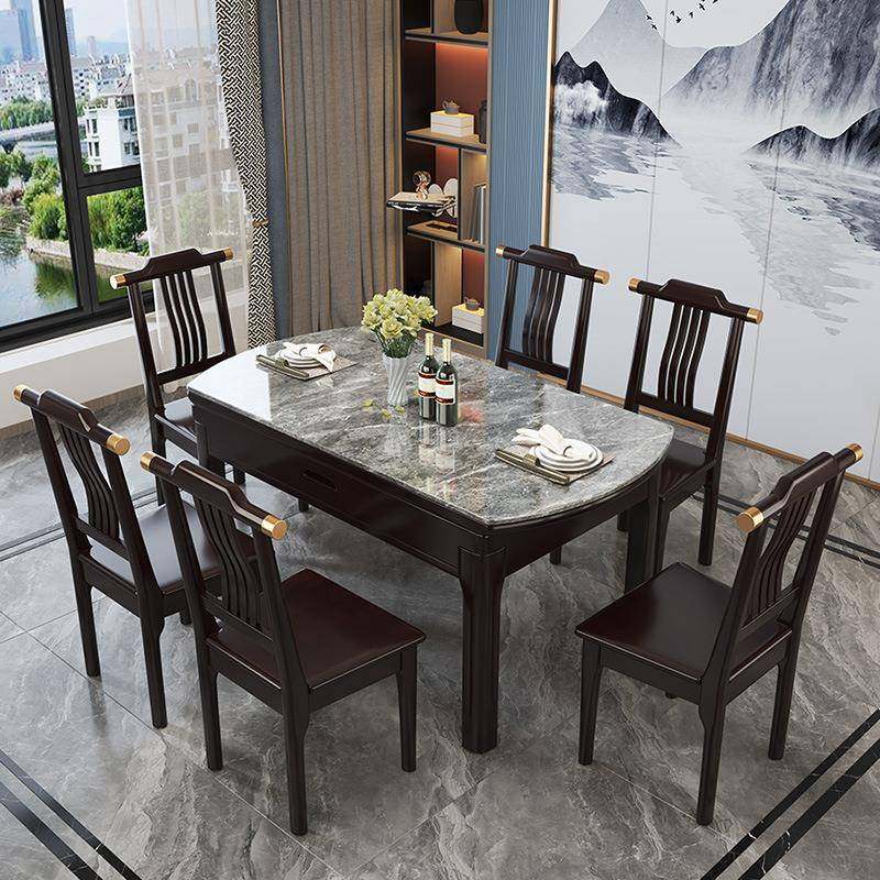 实家木折叠餐桌经济型中岩式板饭桌用长方TPV形可变圆新桌小户型