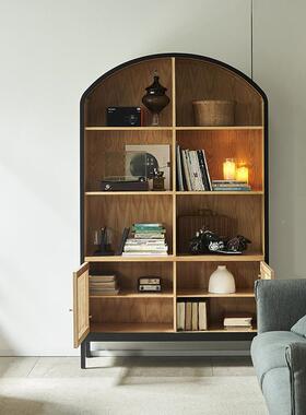 美式藤编架双书落地多层书艺术品PRG收纳门架黑色实木大容量书本