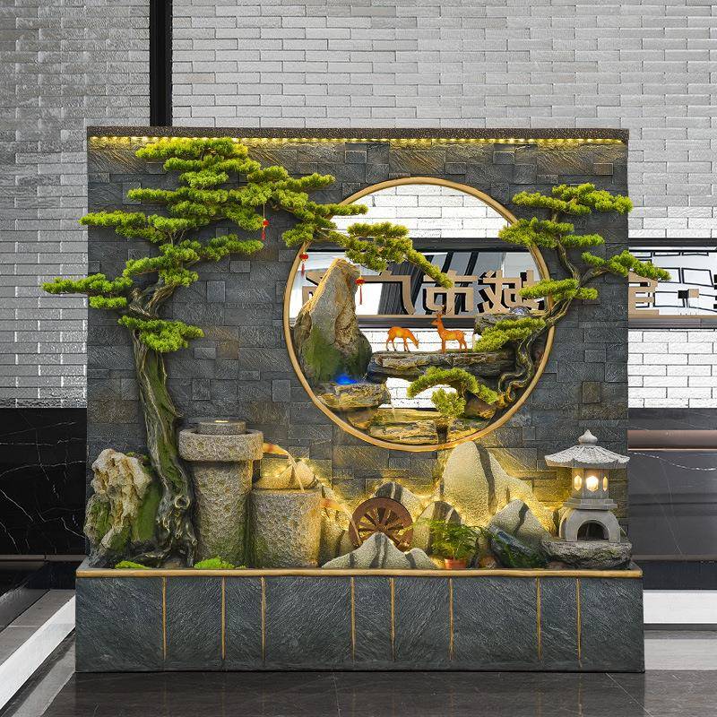 假山水幕MIB墙流水泉公酒店办室喷公屏风庭院鱼池招司财装饰景观