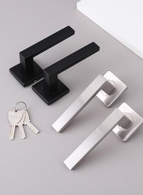 不锈钢房门家装木门锁锁执手分体黑色通卧室无品牌/门把锁手静音