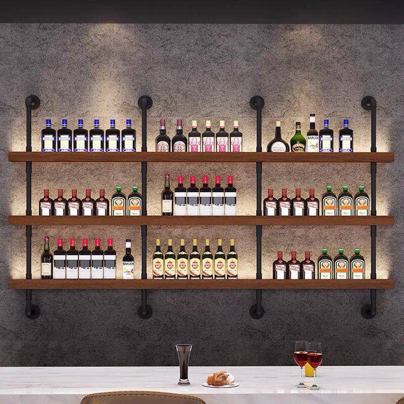 店酒吧烧烤吧台DLP壁式靠墙铁艺多层实木置物架墙上酒架餐厅KD挂