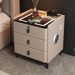 智纹能轻DRY家具子多功能实柜木充电床头柜卧室家用奢床边柜指锁
