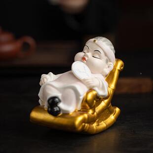 创XJI摇意陶瓷椅地主老财摆人物工艺品茶台茶玩茶摇件桌装饰配件