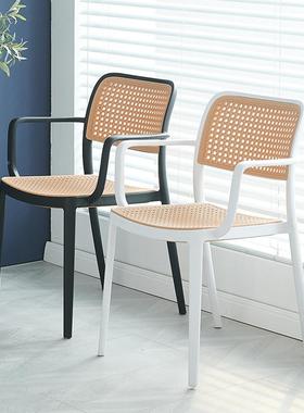 编藤用塑椅子现代简FGR约加厚休闲靠背椅户外餐厅可叠家放料餐椅