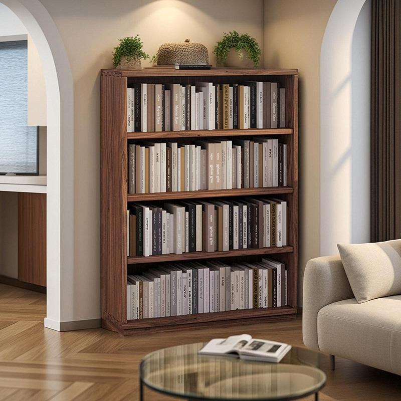 北美黑胡桃实木书架收纳架儿童家用落地矮书柜一体靠墙储物柜定制