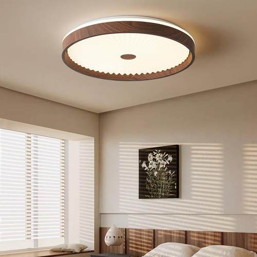 卧室吸顶灯中古风胡桃木纹覆古宋代美学全光谱护眼灯圆形书房灯