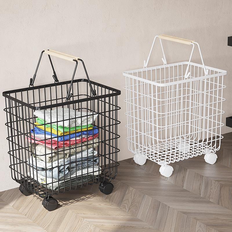 卧室脏衣篓篮衣帽架脏衣服收纳筐浴室洗衣篮可移动带轮双层置物架