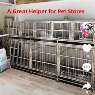 不锈钢折叠狗笼子大型犬带厕所多层多门子母笼宠物店寄养笼繁殖笼
