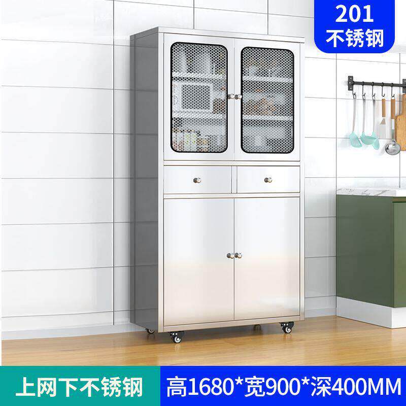 304不锈钢厨房碗盘柜餐柜带抽屉饭厅备餐桌茶水柜锅具储物柜