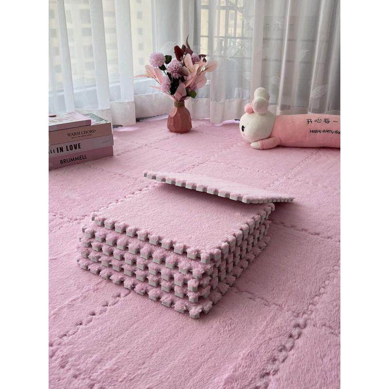 长毛绒床头地毯卧室女孩的房间全覆盖粉红色长毛绒地板垫泡沫拼接
