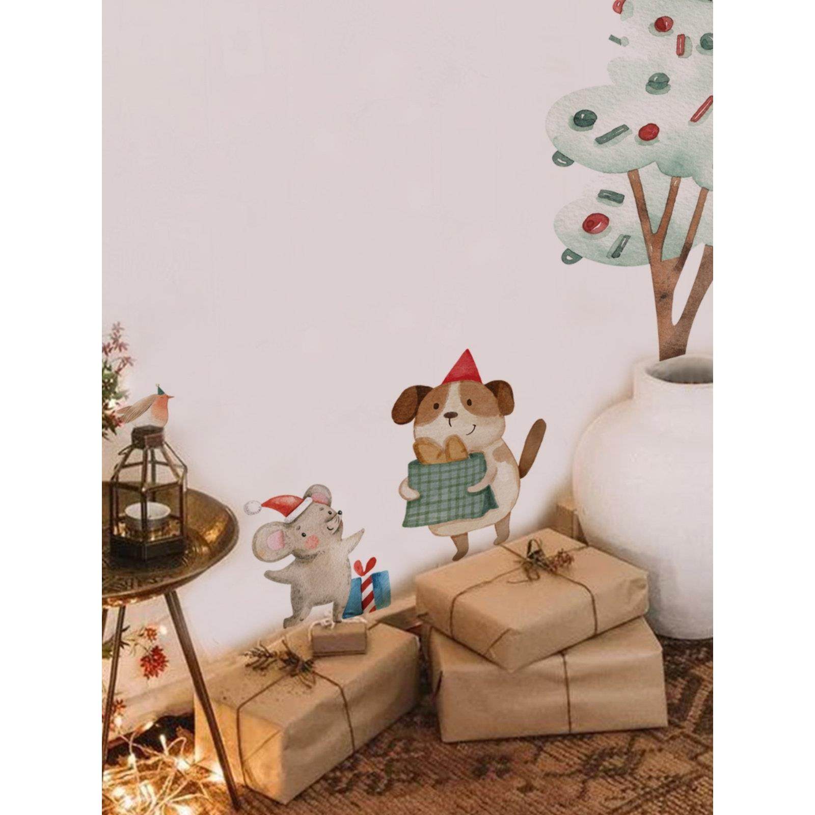 Merry Christmas!丹麦绘本风圣诞小动物齐聚儿童卧室布置墙贴装饰,家居饰品,软装墙贴,淘宝优惠券,粉丝福利购,淘宝优惠卷
