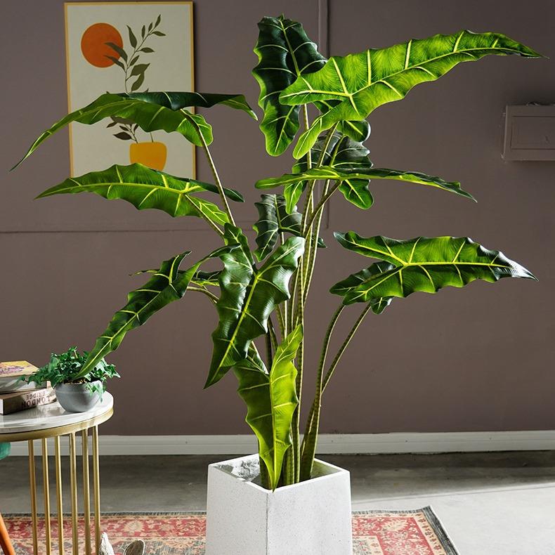 新款仿生绿植萨利安海芋盆栽假树室内客厅仿真植物造景观装饰摆件