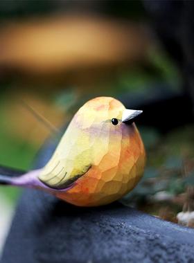 鹿妖商店 花彩雀莺 肥啾 木雕小鸟 小胖鸟 纯手工 实木桌面摆件