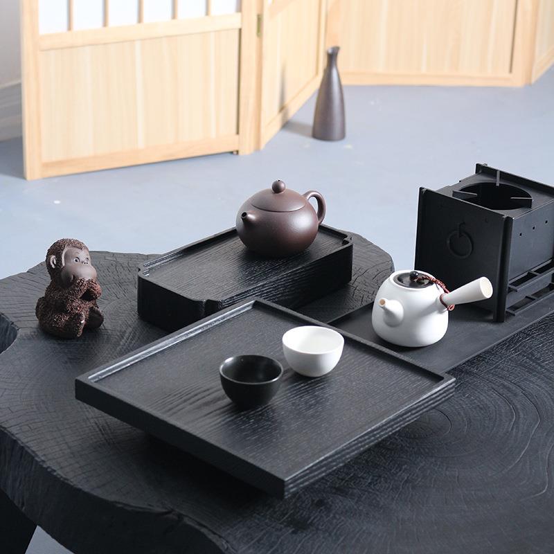 铁艺炭化实木小茶台白蜡木干泡茶托盘手工托盘整木干泡盘壶承