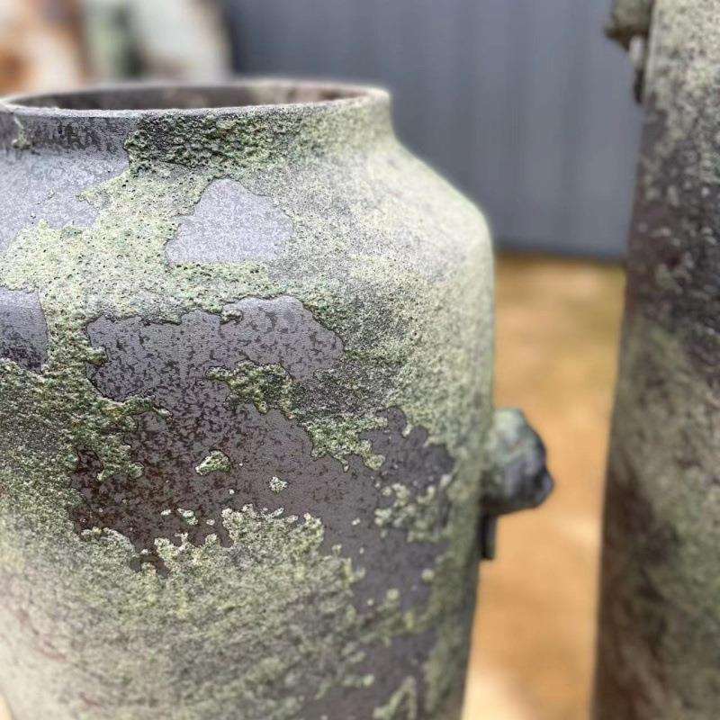 复古狮子头花瓶陶瓷摆件客厅插花大号干花文艺禅意粗陶落地大陶罐