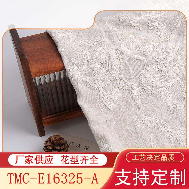 新年红黏胶棉麻仿手工粗线刺绣腰果图提花布老粗布绣花面料