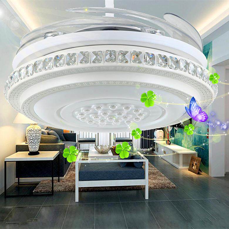 52寸水晶新款隐形风扇灯现代新款大尺寸客厅餐吊扇灯卧室吊扇吊灯