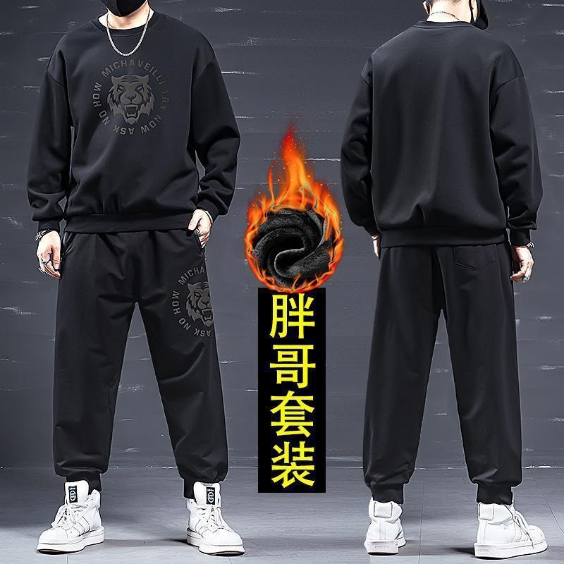 大码运动套装男胖子男装宽松潮流卫衣卫裤季加厚保暖休闲装