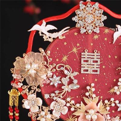 新嫁m56红娘喜扇婚秀禾服团扇婚礼团结扇古风扇子出扇喜字扇中式