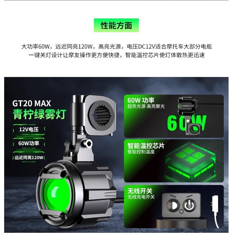 石栏GT20MAX摩托车改装led透镜射灯远近超亮强光九号电动车铺路灯