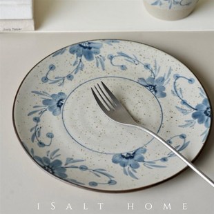 出丹麦手作粗陶青花七里香猪口杯早餐盘甜品点心碟咖啡杯高足蛋杯