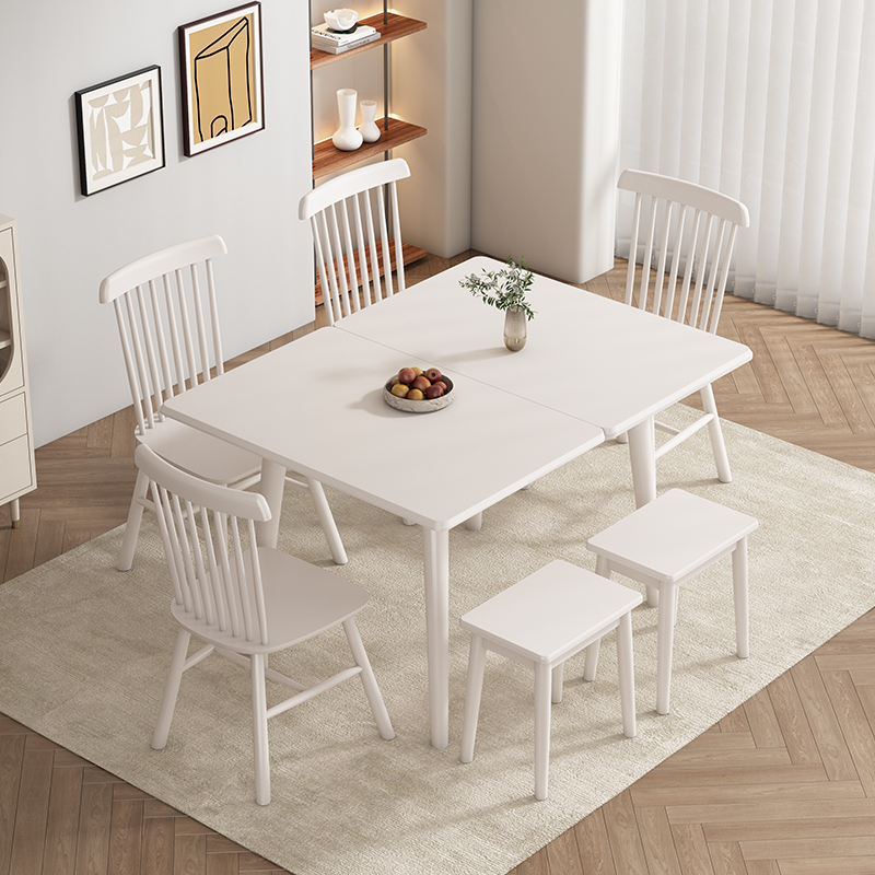 岩板折叠餐桌家用小户型奶油风现代简约伸缩实木餐桌椅组合桌子
