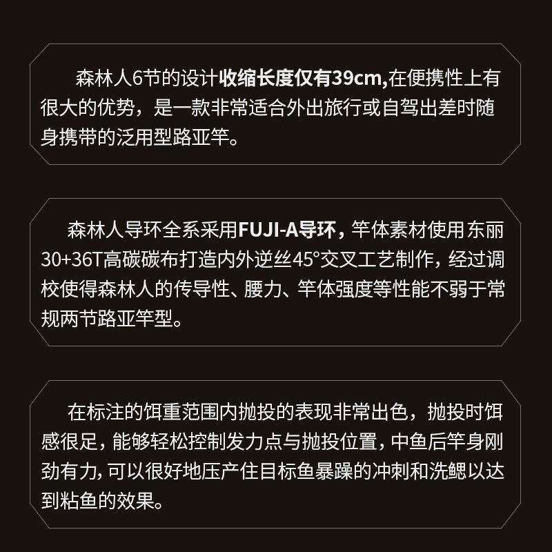 品钓 25款森林人6节路亚竿旅行竿多节超便携竿翘嘴鲈鱼远投泛用竿