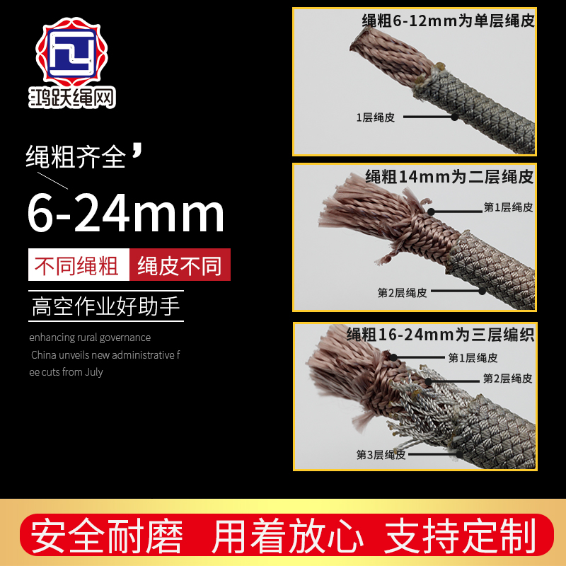 高空安全绳耐磨耐晒蜘蛛人高空作业锦纶绳登山绳逃生绳尼龙捆绑绳