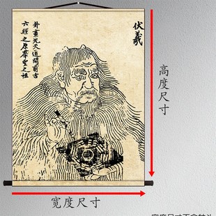 伏羲人物画像 博物馆藏宋代马麟版帝王装饰画 绢布卷轴挂画定制